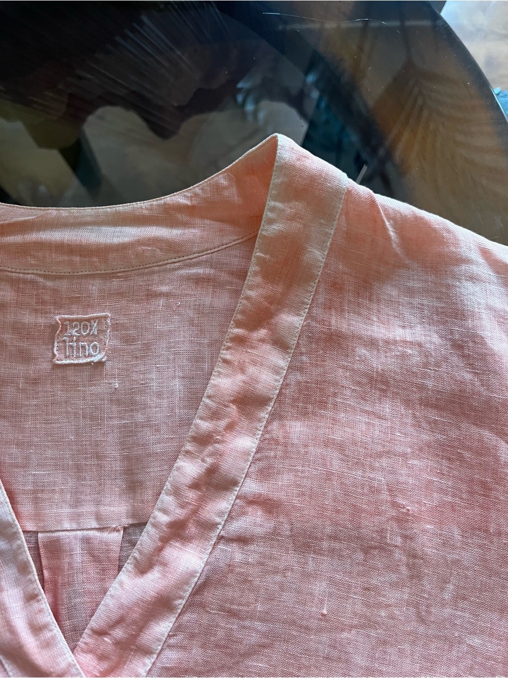120% Lino Popover Pure Linen Shirt in Tangerine - Picture 8 of 16